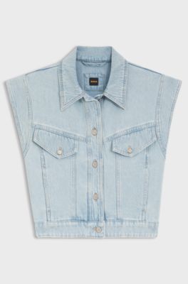 Regular-fit vest in blue marbled denim, Light Blue