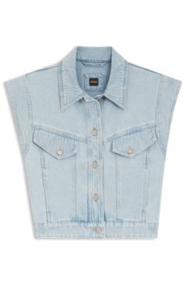 Regular-fit vest in blue marbled denim 1
