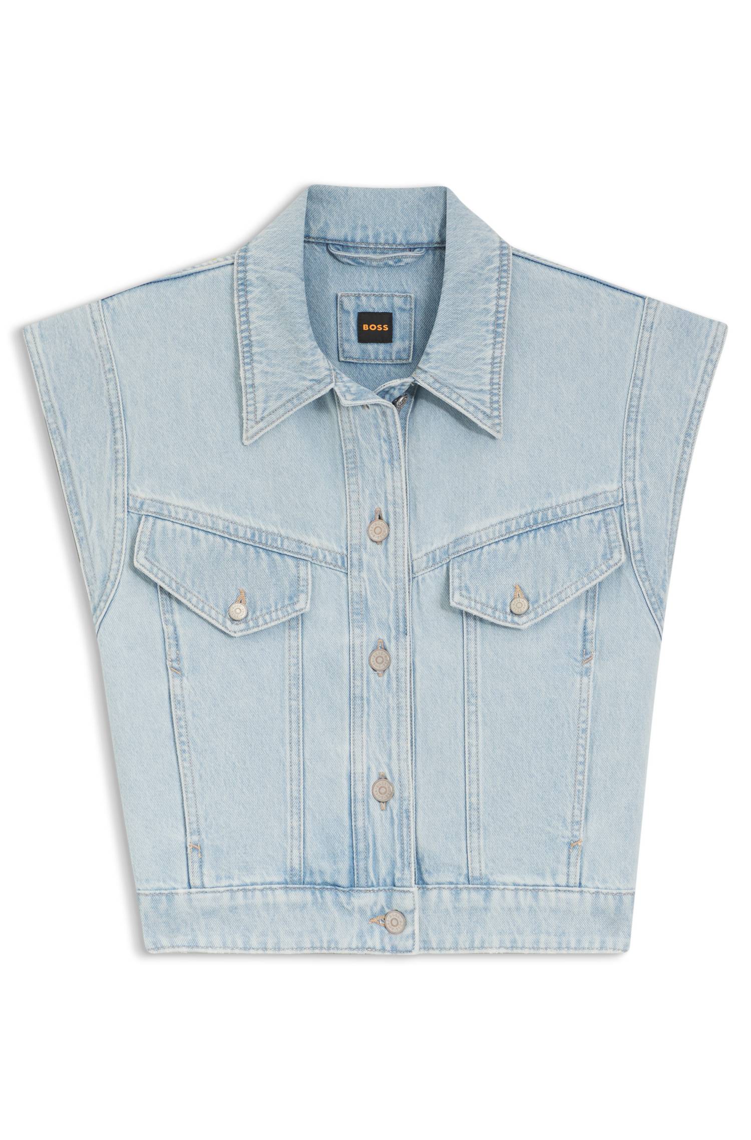 Boss Regular-fit vest in blue marbled denim jackor dam – bild 4