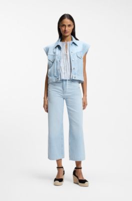 Regular-Fit Weste aus blauem marmoriertem Denim, Hellblau
