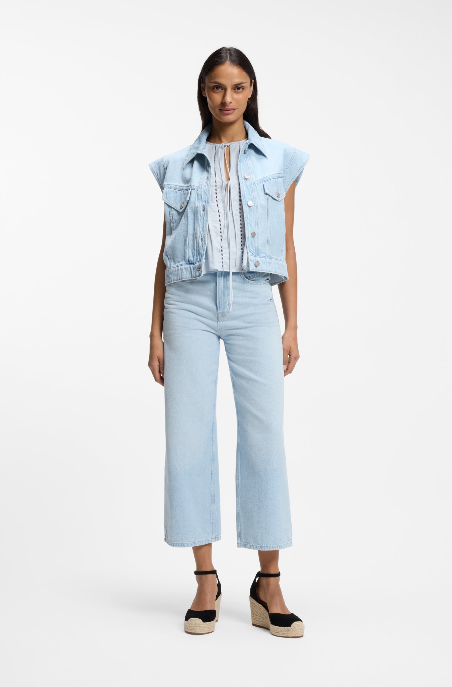 Boss Regular-fit vest in blue marbled denim jackor dam – bild 2