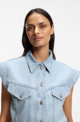 Regular-fit vest in blue marbled denim, Light Blue