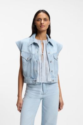 Regular-fit vest in blue marbled denim, Light Blue