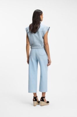 Regular-fit vest in blue marbled denim, Light Blue