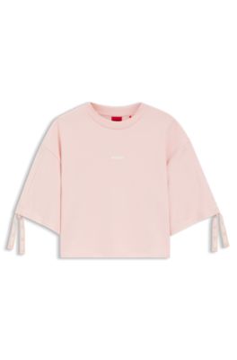 Relaxed-fit T-shirt with gathered sleeves, light pink