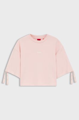 Relaxed-fit T-shirt with gathered sleeves, light pink