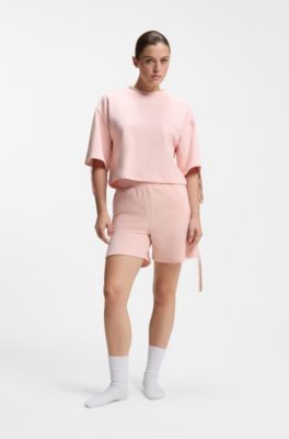 Relaxed-fit T-shirt with gathered sleeves, light pink