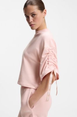 Relaxed-fit T-shirt met geplooide mouwen, Lichtroze