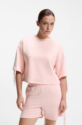Relaxed-fit T-shirt with gathered sleeves, light pink