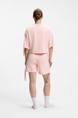 Relaxed-fit T-shirt with gathered sleeves, light pink