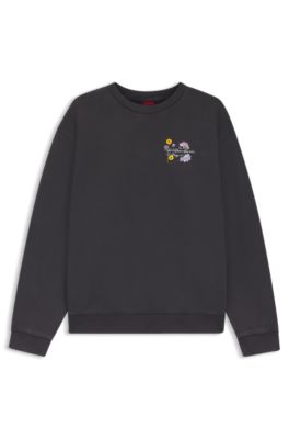Cotton sweatshirt with floral artwork, Black