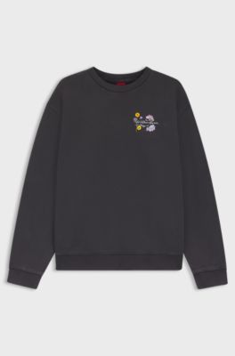 Sweatshirt aus Baumwolle mit Blumen-Artwork, Schwarz