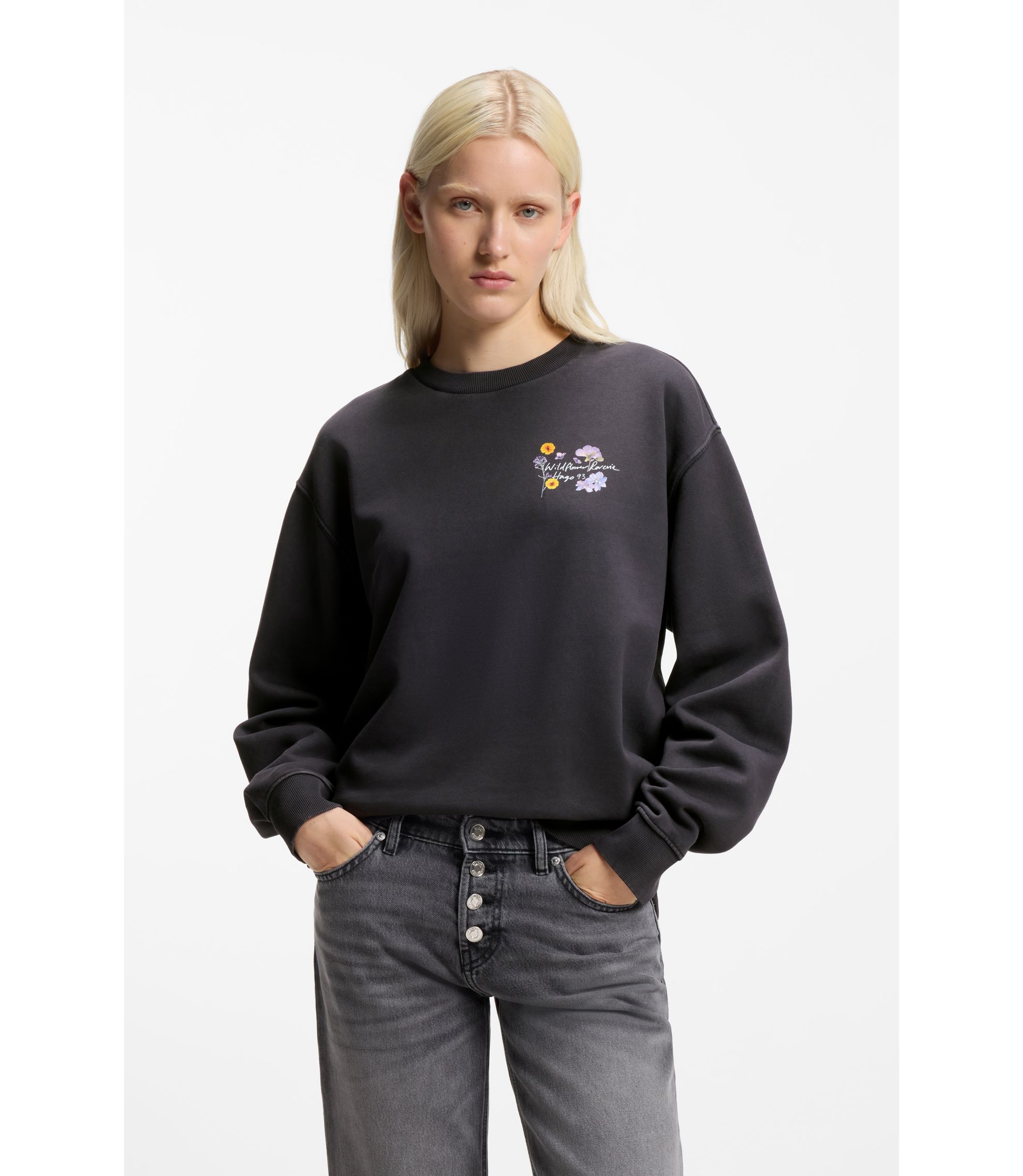 Sweatshirt aus Baumwolle mit Blumen-Artwork