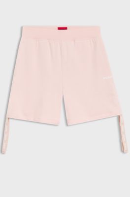 Shorts con logo stampato e lati arricciati, Rosa chiaro