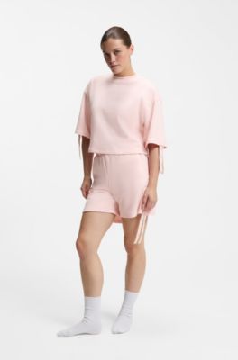 Shorts con logo stampato e lati arricciati, Rosa chiaro