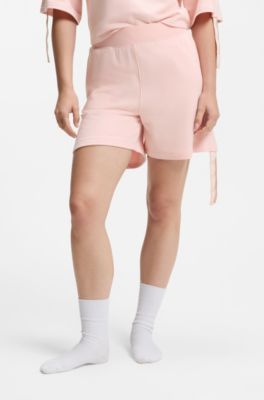 Shorts con logo stampato e lati arricciati, Rosa chiaro
