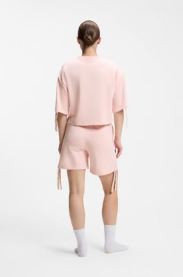 Shorts con logo stampato e lati arricciati, Rosa chiaro