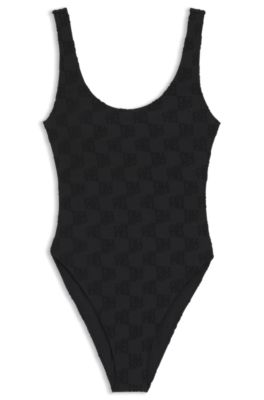 ストレッチテリー スイムスーツ スタックロゴ, ブラック