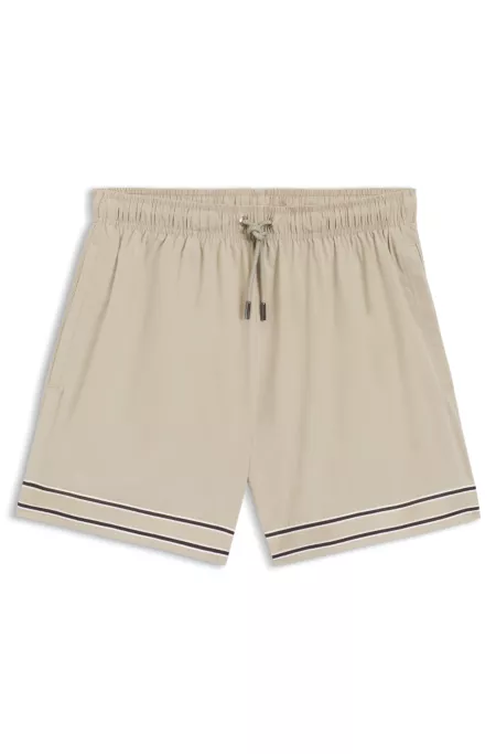 Short de bain en tissu stretch avec garniture en ruban et cordon de serrage