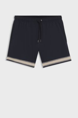 Drawstring swim shorts in stretch fabric with tape trim, Dark Blue