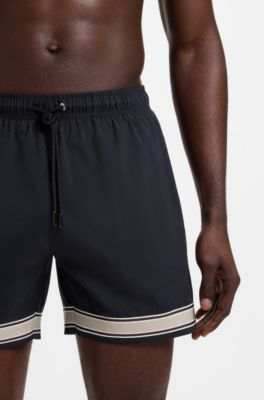 Drawstring swim shorts in stretch fabric with tape trim, Dark Blue