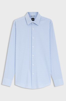 Slim-fit shirt in checked performance-stretch fabric, Blue Patterned