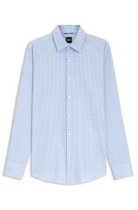 Slim-fit shirt in checked performance-stretch fabric, Blue Patterned