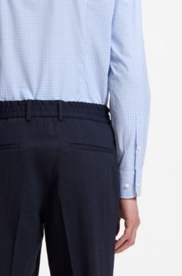 Slim-fit shirt in checked performance-stretch fabric, Blue Patterned
