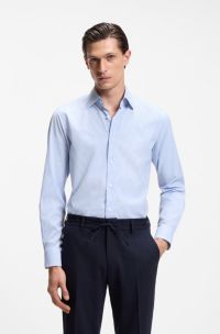Slim-fit overhemd van geruit hoogwaardig stretchmateriaal, Blauw met dessin