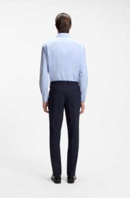 Slim fit-skjorta i rutigt performance stretch-tyg, Bl&aring;tt m&ouml;nster