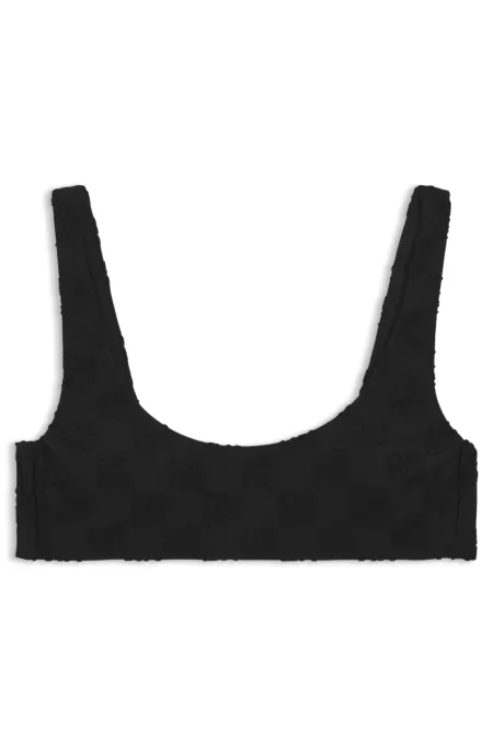 Stretch-terry bikini top with stacked logos