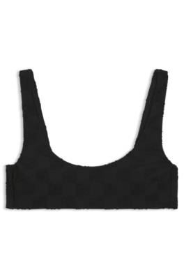 Stretch-terry bikini top with stacked logos 1