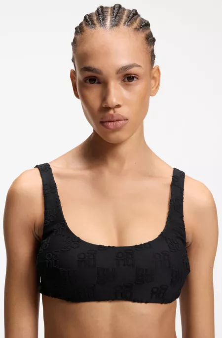 Stretch-terry bikini top with stacked logos