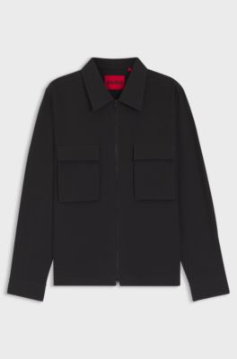 Camicia oversize in seersucker di cotone elasticizzato, Nero