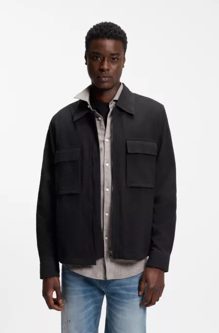 Oversized-fit shirt in stretch-cotton seersucker