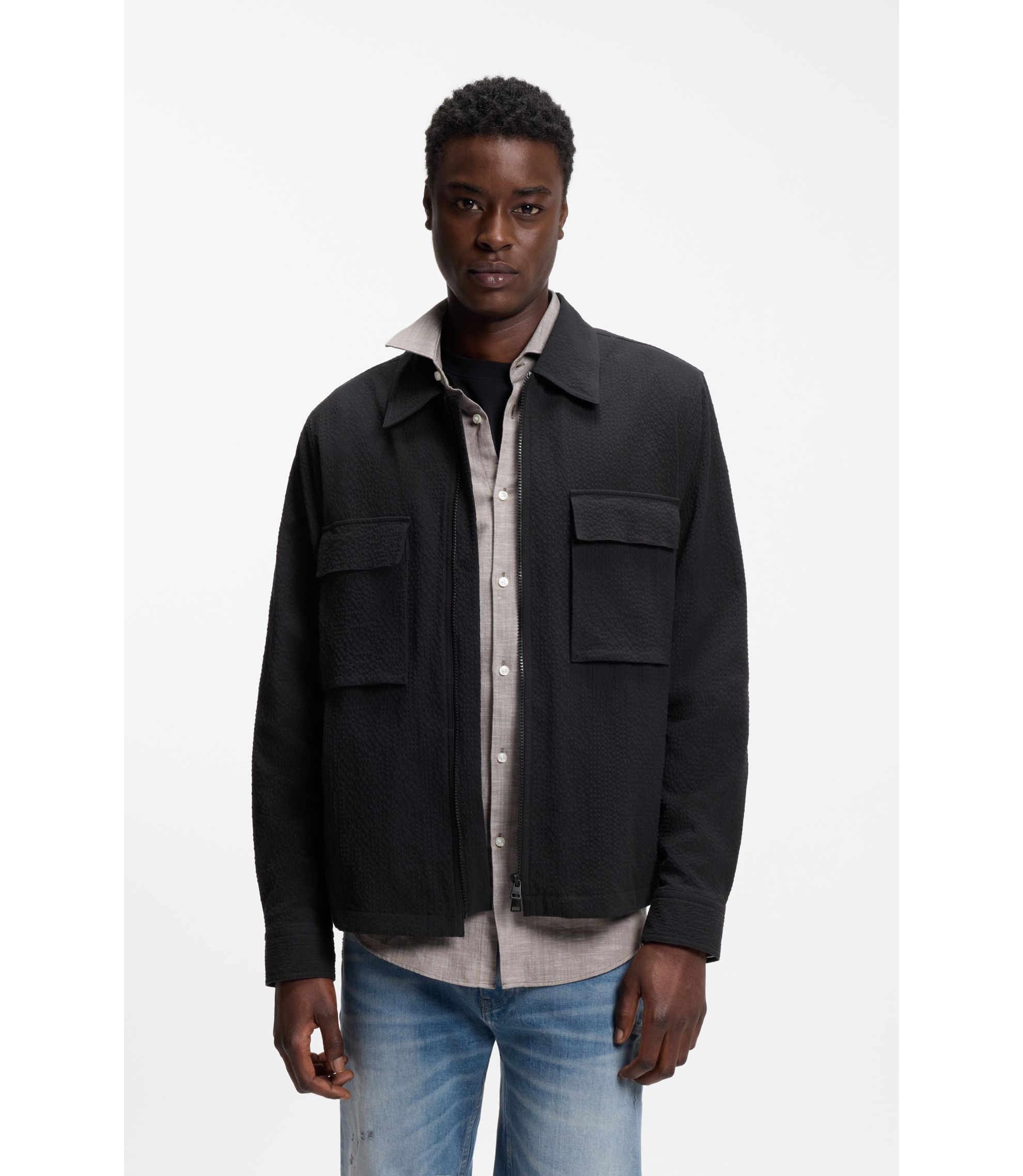 Oversized Hemd aus elastischem Baumwoll-Seersucker