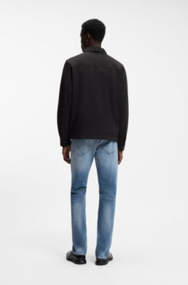 Oversized-fit shirt in stretch-cotton seersucker, Black
