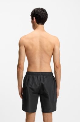 Quick-dry swim shorts with spray-effect logo, Black