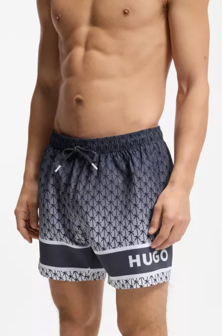 Printed swim shorts with stripe and logo