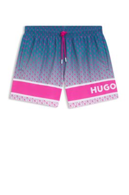 Printed swim shorts with stripe and logo, Pink
