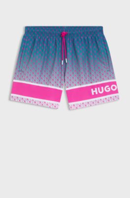 Badeshorts mit Streifen und Logo-Print, Pink