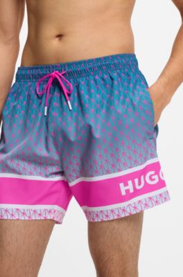 Printed swim shorts with stripe and logo, Pink