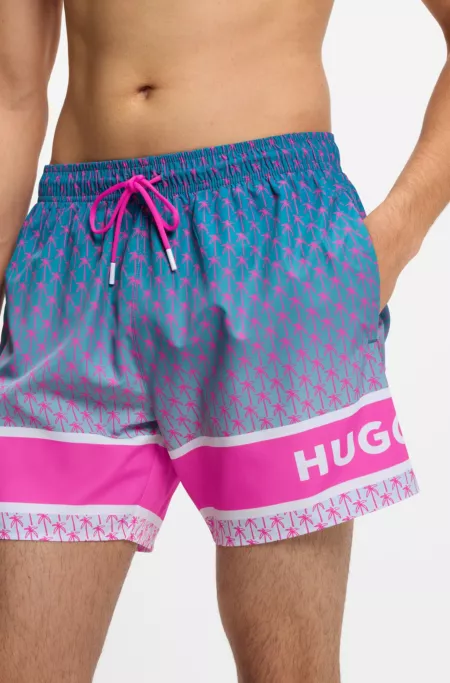 Printed swim shorts with stripe and logo