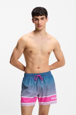 Printed swim shorts with stripe and logo, Pink