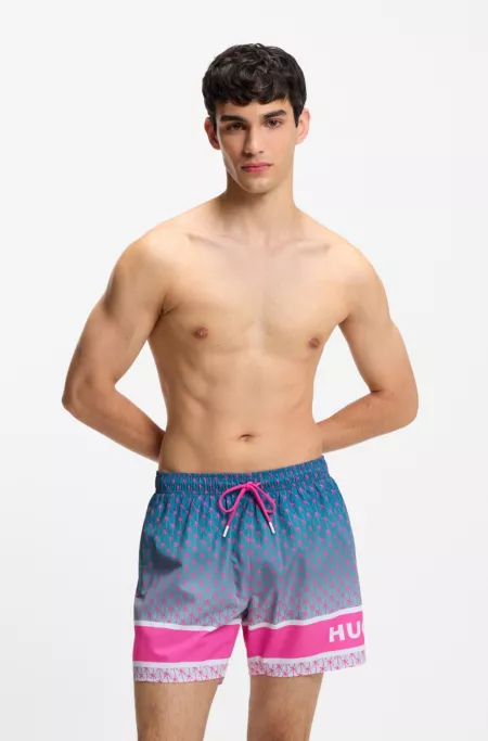 Printed swim shorts with stripe and logo