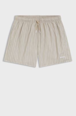 Printed swim shorts in quick-dry fabric, Light Beige