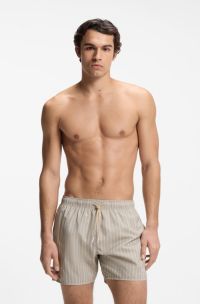 Printed swim shorts in quick-dry fabric, Light Beige