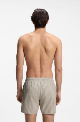 Printed swim shorts in quick-dry fabric, Light Beige