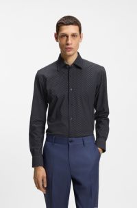 Slim-fit shirt in printed performance-stretch jersey, Blue Patterned