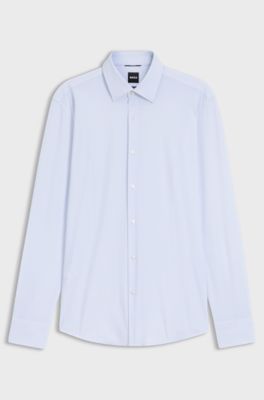 Slim-fit shirt in printed performance-stretch jersey, Light Blue Patterned